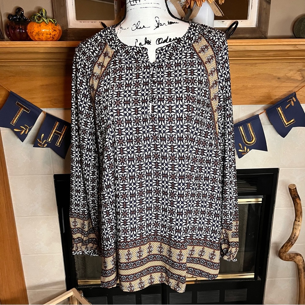 Anthropologie 11-1-TYLHO Aubina Geo Paisley Boho Peasant Blouse